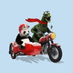 Godzilla Panda Motorcycle Sidecar T-Shirt