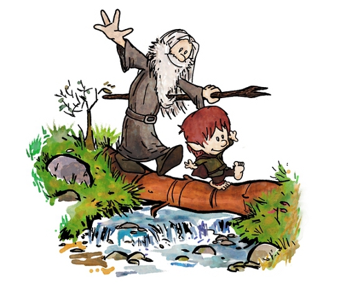 Halfling and Wizard Bilbo Gandalf Calvin Hobbes T-Shirt