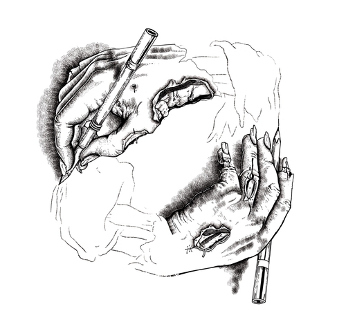 MC Escher Zombie Drawing Hands T-Shirt