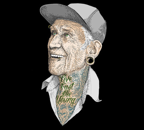 Old Man Tattoos Ink Live Fast Die Young T-Shirt