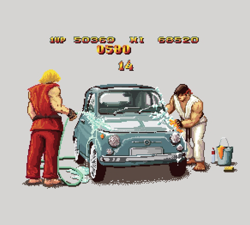 Ken Ryu Washing Cars Street Fighter Funny T-Shirt