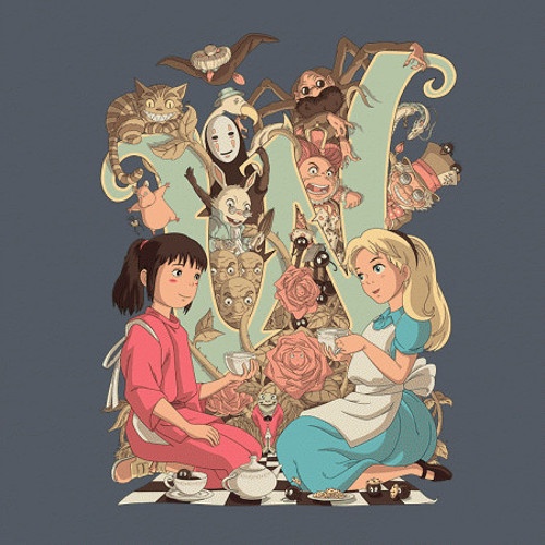 Chihiro and Alice in Wonderland Spirited Away T-Shirt