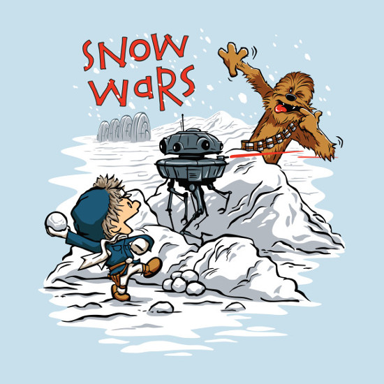 Snow Wars Star Wars Calvin and Hobbes Han Solo Chewbacca T-Shirt