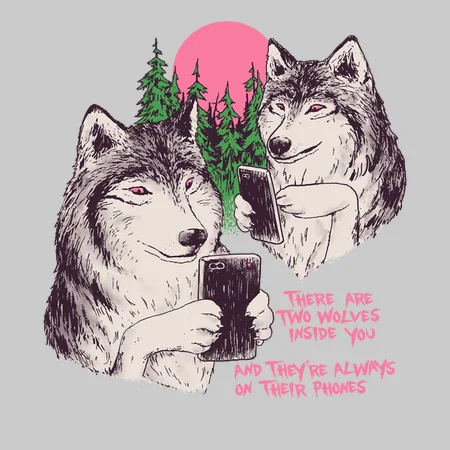 Two Wolves Inside You on Their Phones Shirt